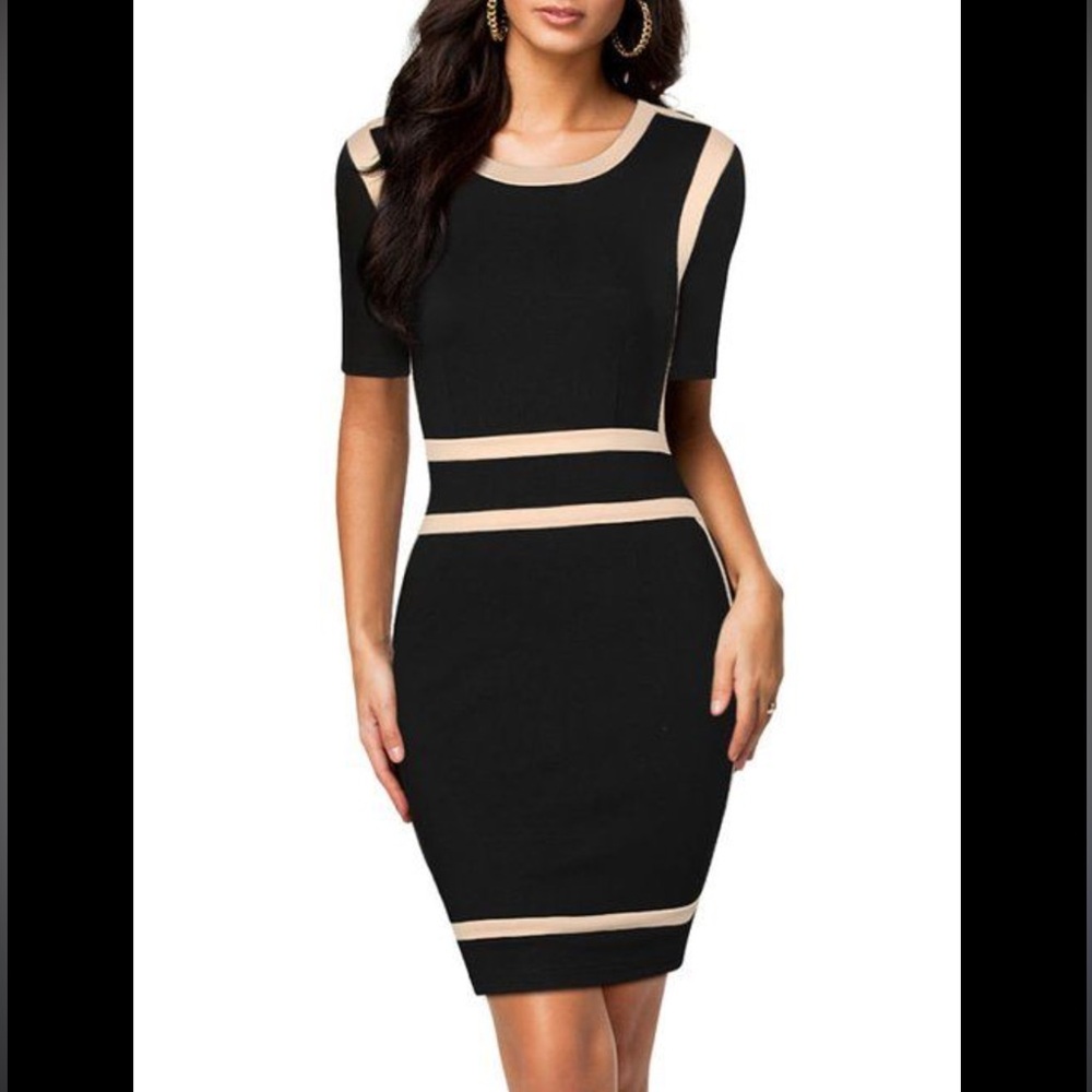 Miusol Black Dress with Tan Nude Accents Size Medium New With Tags